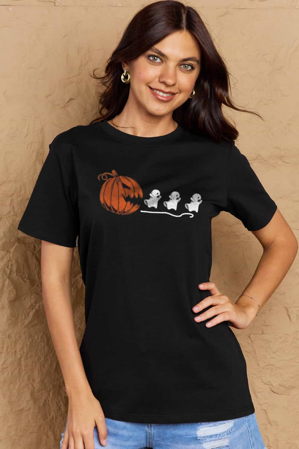 Simply Love Full Size Jack-O'-Lantern Graphic Cotton T-Shirt-Teresa&#39;s Fashionista LLC