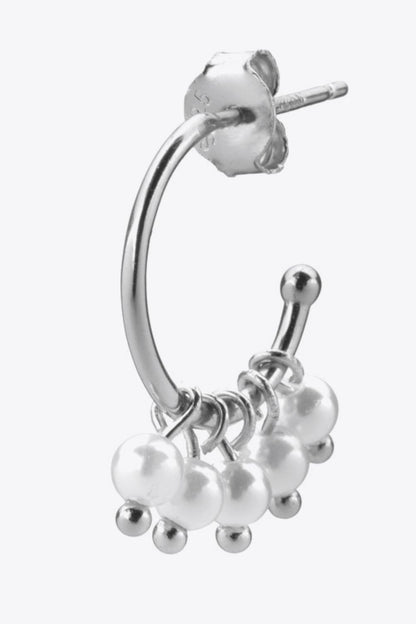 Pearl 925 Sterling Silver C-Hoop Earrings-Teresa&#39;s Fashionista LLC