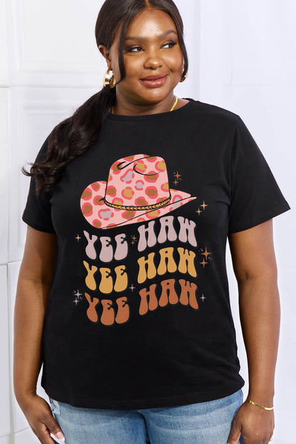 Simply Love Simply Love Full Size YEE HAH YEE HAH YEE HAH Graphic Cotton Tee-Teresa&#39;s Fashionista LLC