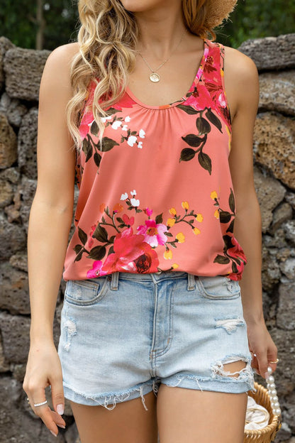 Floral Scoop Neck Tank Top-Teresa&#39;s Fashionista LLC