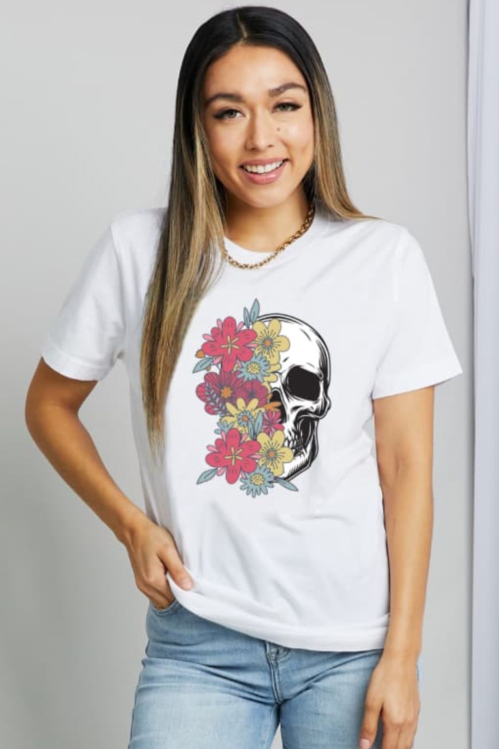 Simply Love Full Size Skull Graphic Cotton T-Shirt-Teresa&#39;s Fashionista LLC