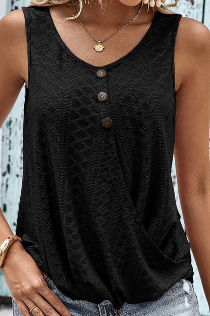 Decorative Button Hem Detail Eyelet Tank-Teresa&#39;s Fashionista LLC