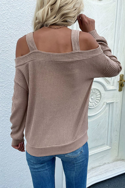 Cold Shoulder Rib-Knit Sweater-Teresa&#39;s Fashionista LLC