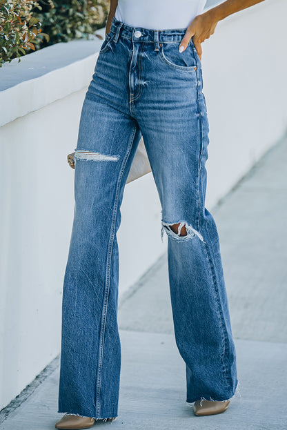 High-Rise Distressed Raw Hem Jeans-Teresa&#39;s Fashionista LLC