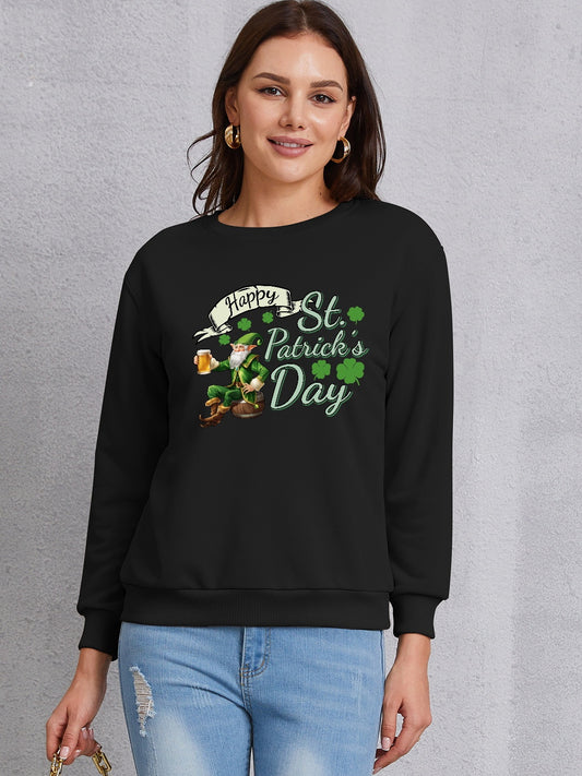 HAPPY ST. PATRICK'S DAY Round Neck Sweatshirt-Teresa&#39;s Fashionista LLC