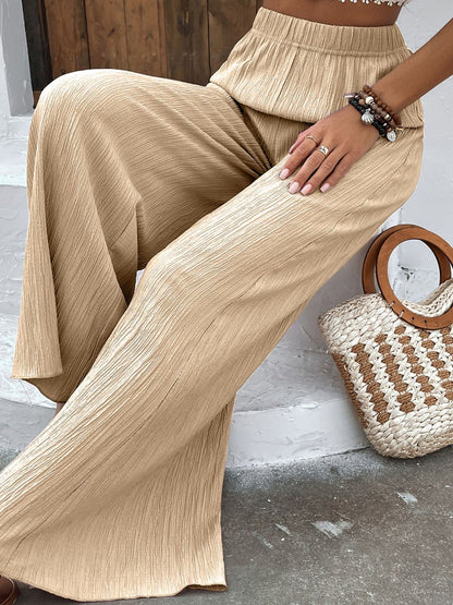 Textured High-Waist Wide Leg Pants-Teresa&#39;s Fashionista LLC