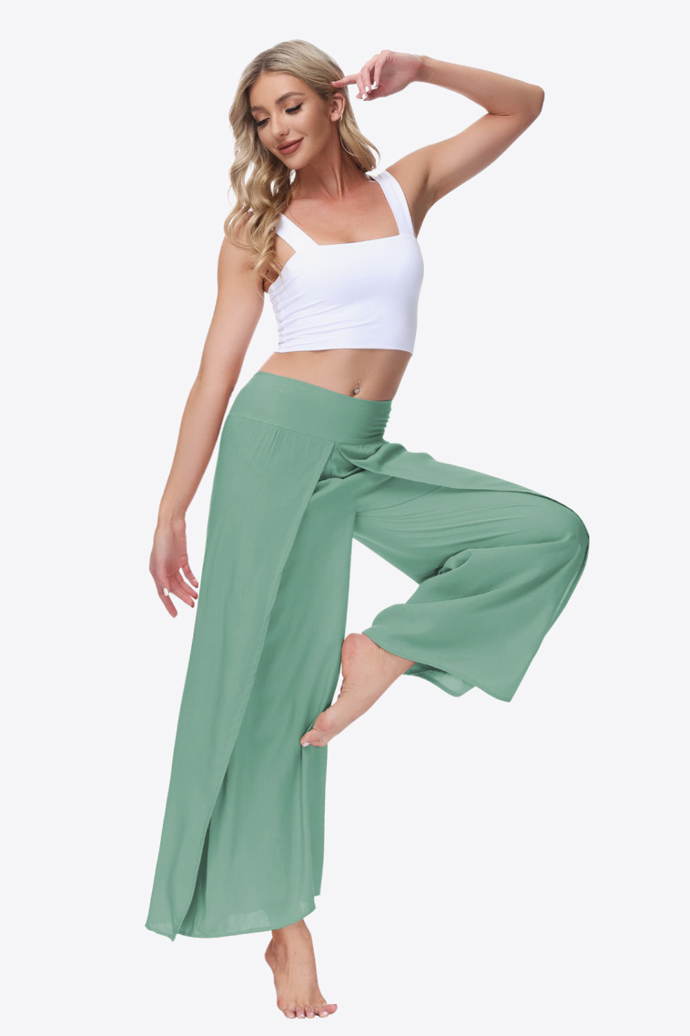 Smocked Split Wide Leg Long Pants-Teresa&#39;s Fashionista LLC