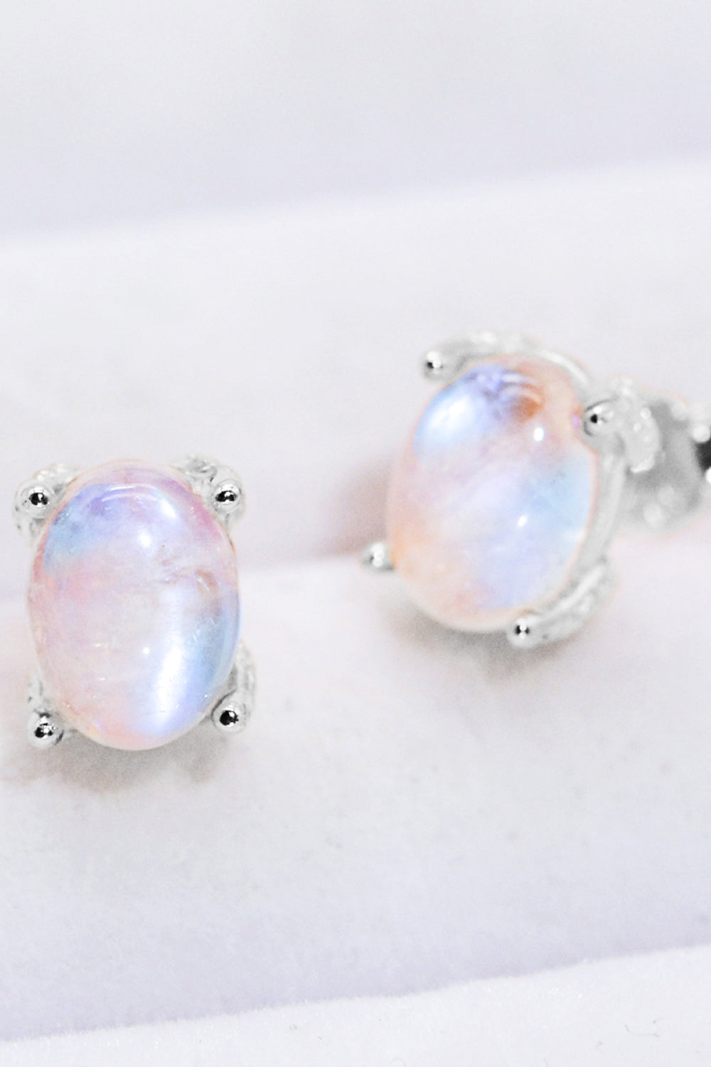 Natural Moonstone 4-Prong Stud Earrings-Teresa&#39;s Fashionista LLC