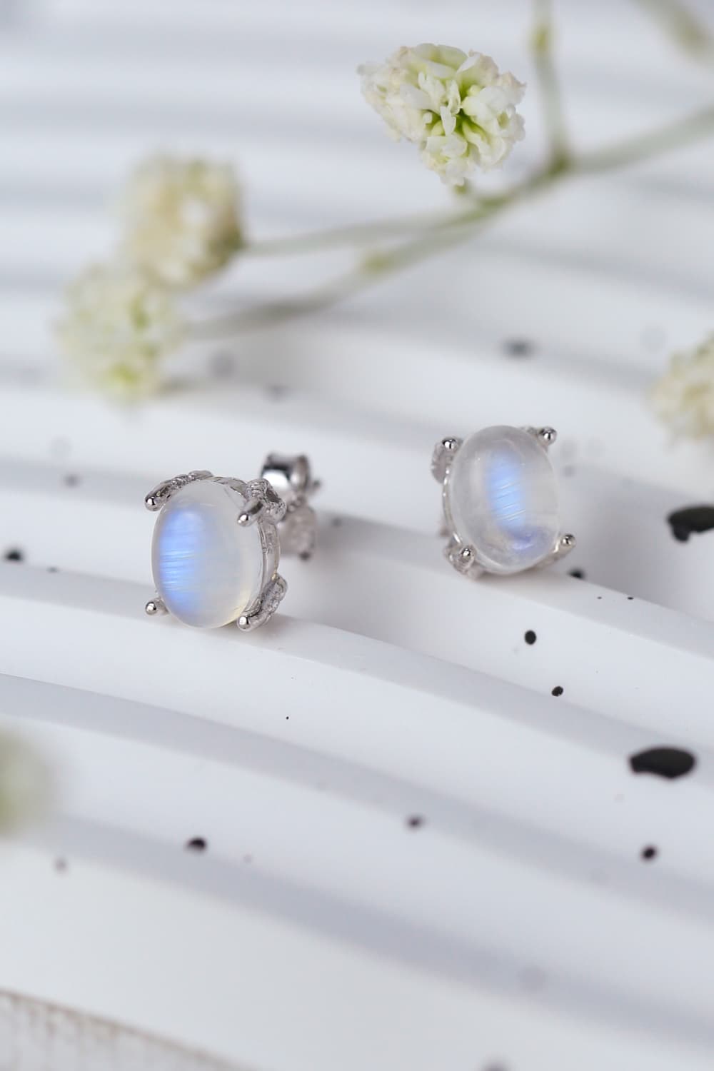 High Quality Natural Moonstone 925 Sterling Silver Stud Earrings-Teresa&#39;s Fashionista LLC