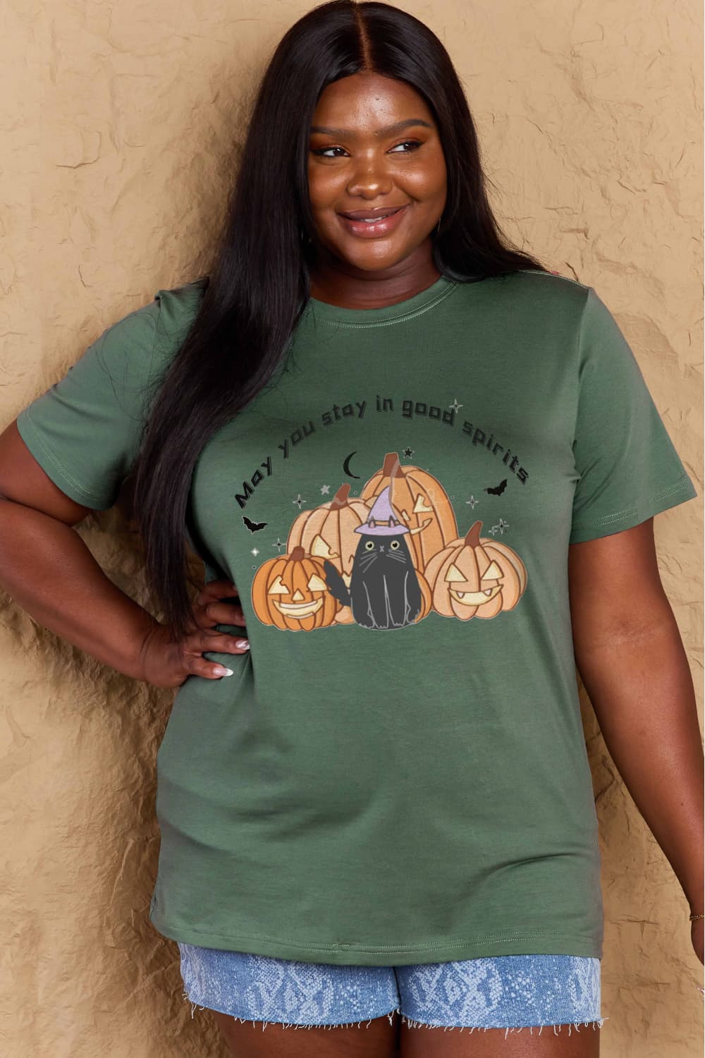 Simply Love Full Size MAY YOU STAY IN GOOD SPIRITS Graphic Cotton T-Shirt-Teresa&#39;s Fashionista LLC