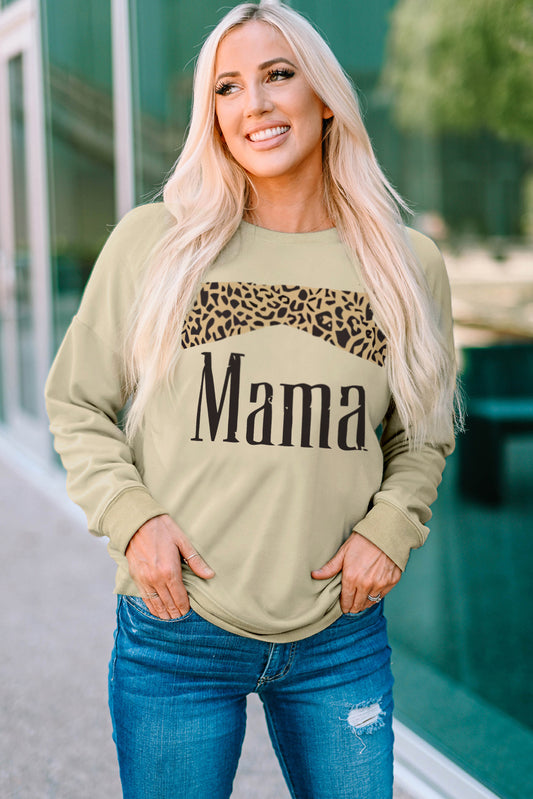 MAMA Leopard Graphic Drop Shoulder Sweatshirt-Teresa&#39;s Fashionista LLC