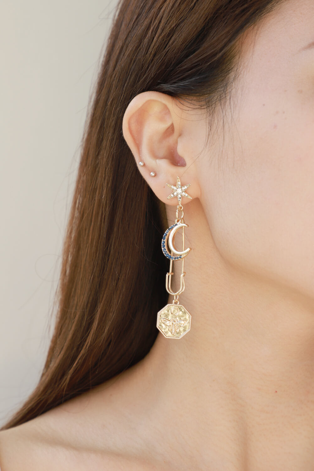 5-Pair Wholesale Inlaid Rhinestone Moon and Star Drop Earrings-Teresa&#39;s Fashionista LLC