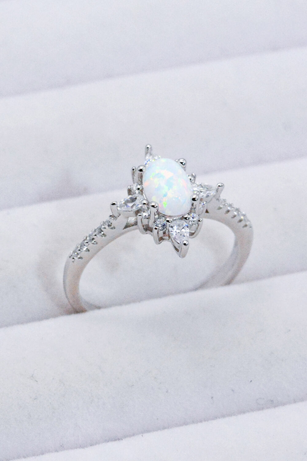 Platinum-Plated Opal and Zircon Ring-Teresa&#39;s Fashionista LLC