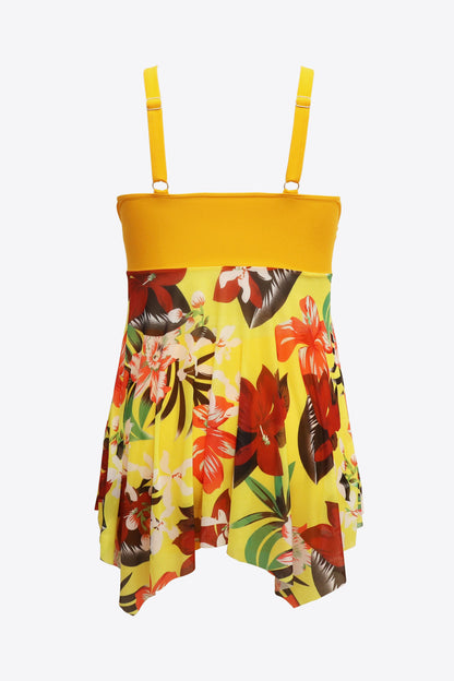 Plus Size Floral Two-Tone Asymmetrical Hem Two-Piece Swimsuit-Teresa&#39;s Fashionista LLC