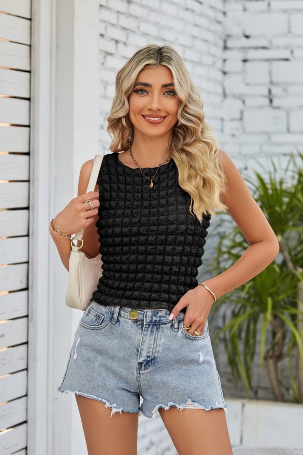 Textured Round Neck Tank-Teresa&#39;s Fashionista LLC