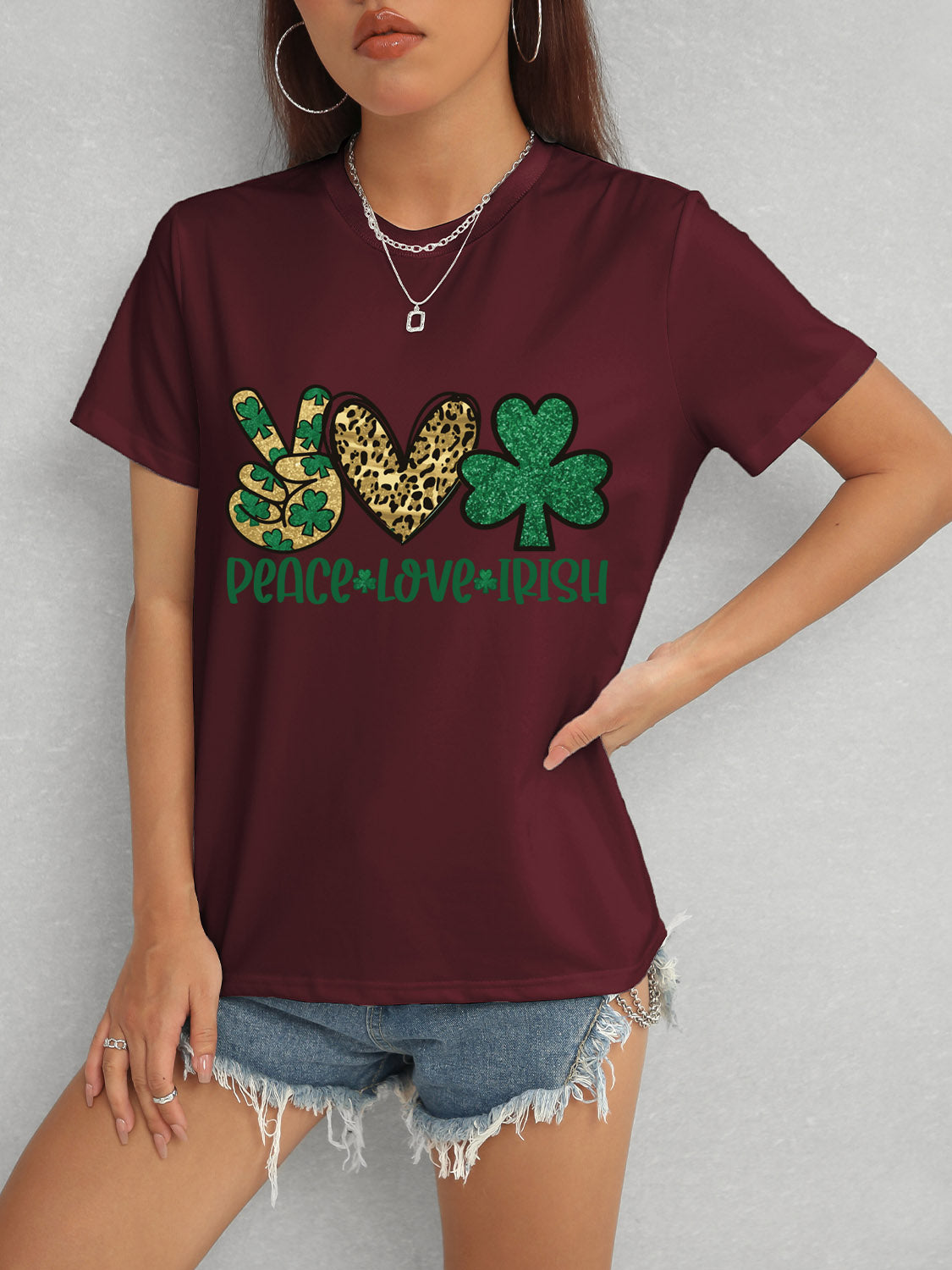 PEACE LOVE IRISH Round Neck Short Sleeve T-Shirt-Teresa&#39;s Fashionista LLC