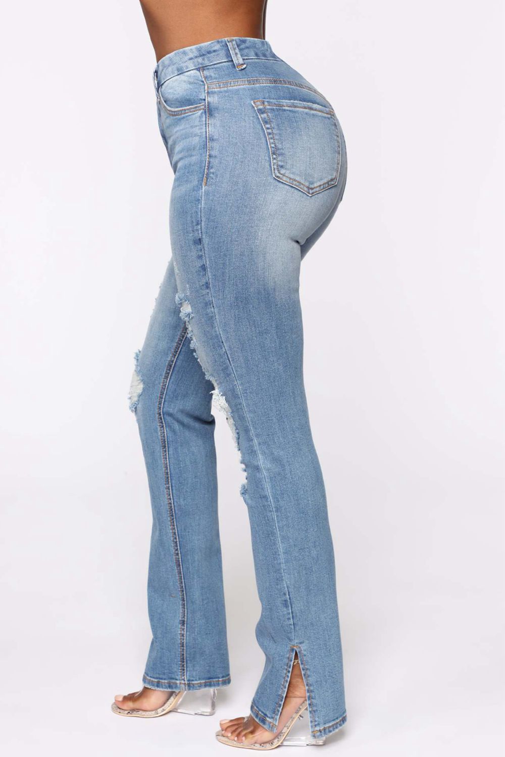 Distressed Slit Jeans-Teresa&#39;s Fashionista LLC