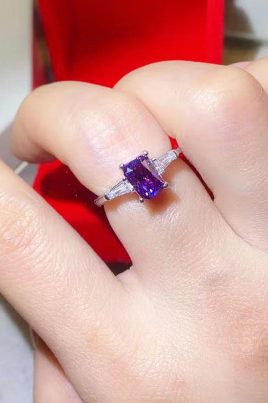 1 Carat Moissanite Platinum-Plated Rectangle Ring in Purple-Teresa&#39;s Fashionista LLC