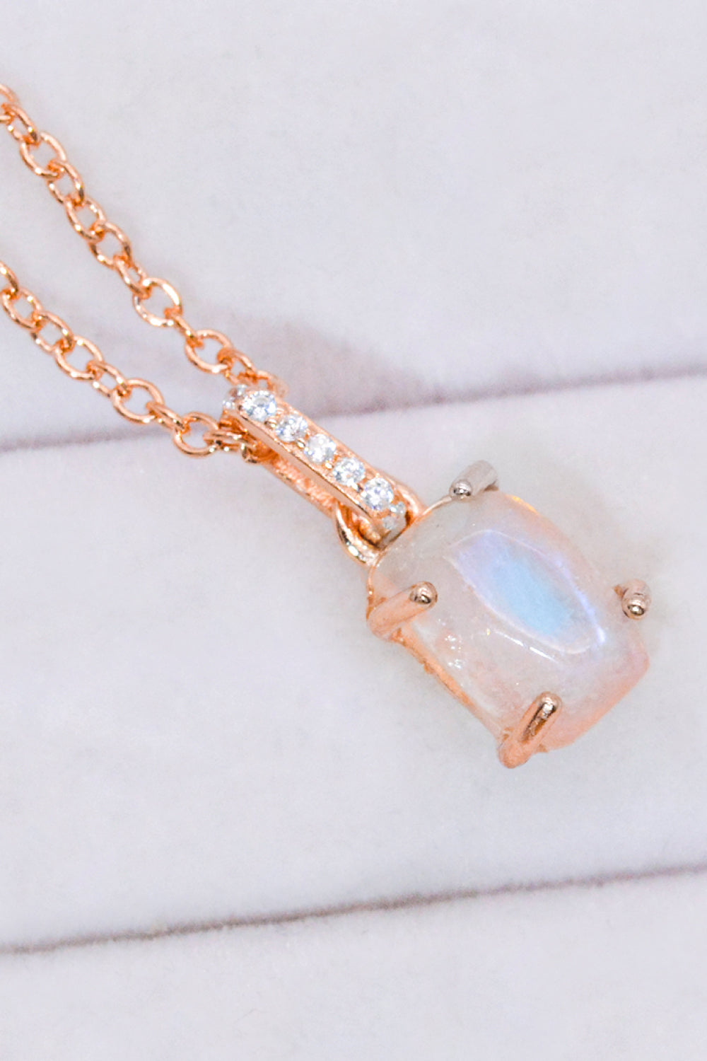 Natural Moonstone 4-Prong Pendant Necklace-Teresa&#39;s Fashionista LLC