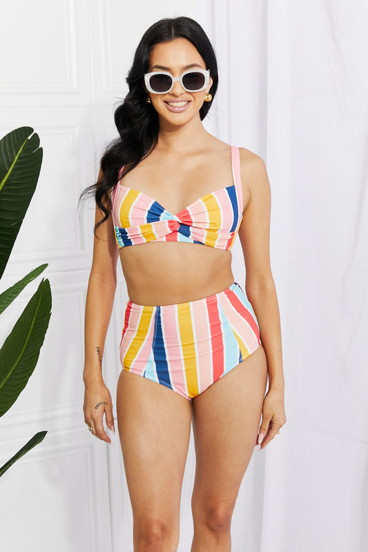 Marina West Swim Take A Dip Twist High-Rise Bikini in Stripe-Teresa&#39;s Fashionista LLC