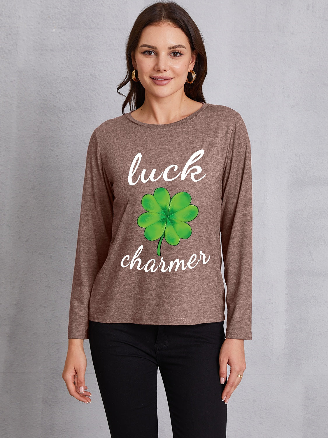 LUCK CHARMER Lucky Clover Round Neck T-Shirt-Teresa&#39;s Fashionista LLC