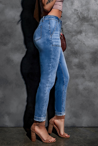 Button Fly Center Seam High Rise Jeans-Teresa&#39;s Fashionista LLC