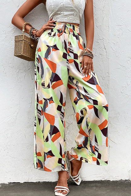 Printed Smocked Waist Wide Leg Pants-Teresa&#39;s Fashionista LLC