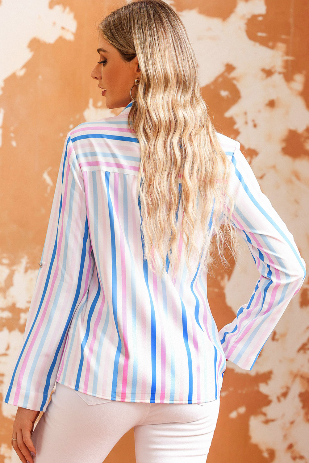 Striped Long Sleeve Collared Shirt-Teresa&#39;s Fashionista LLC