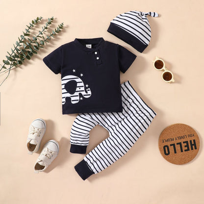 Baby Elephant Graphic Top and Striped Pants Set-Teresa&#39;s Fashionista LLC