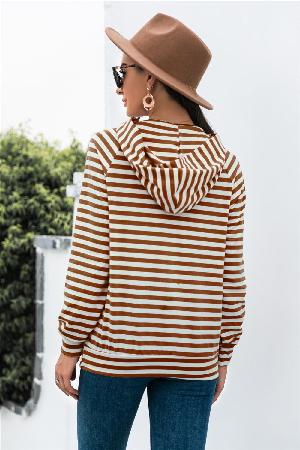 Horizontal Stripe Raglan Sleeve Hoodie-Teresa&#39;s Fashionista LLC