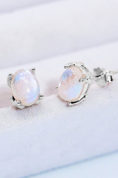 Natural Moonstone 4-Prong Stud Earrings-Teresa&#39;s Fashionista LLC