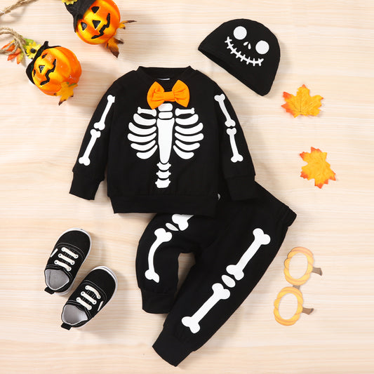 Skeleton Pattern Round Neck Sweatshirt and Bone Pattern Pants Set-Teresa&#39;s Fashionista LLC