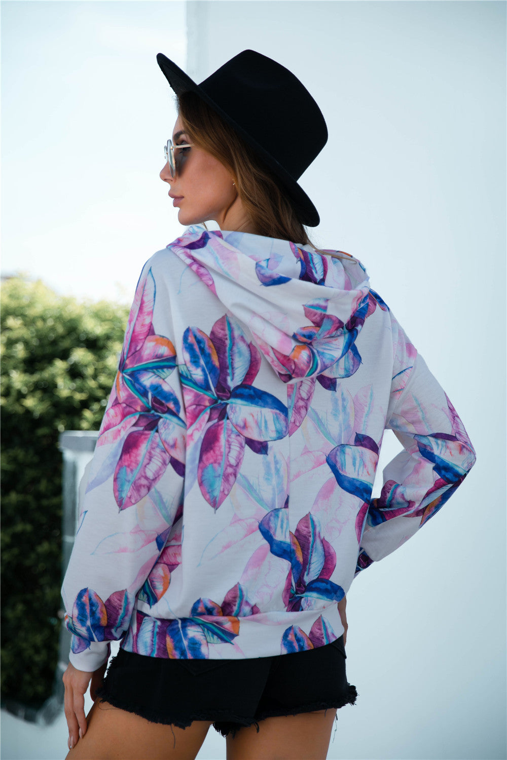 Printed Dropped Shoulder Hoodie-Teresa&#39;s Fashionista LLC