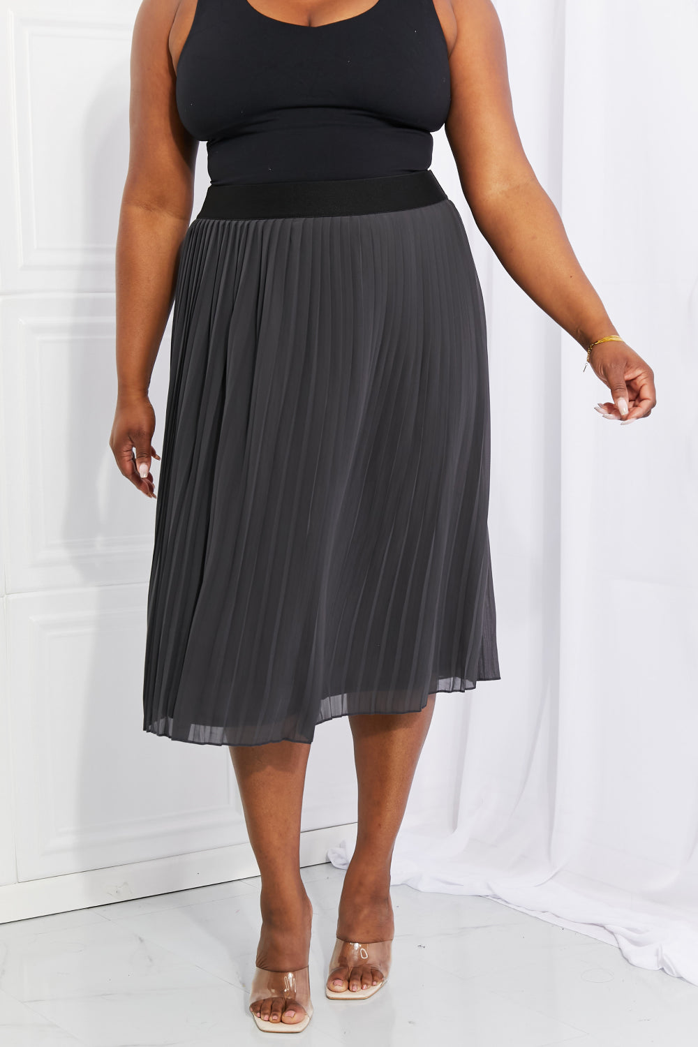 Zenana Full Size Romantic At Heart Pleated Chiffon Midi Skirt-Teresa&#39;s Fashionista LLC