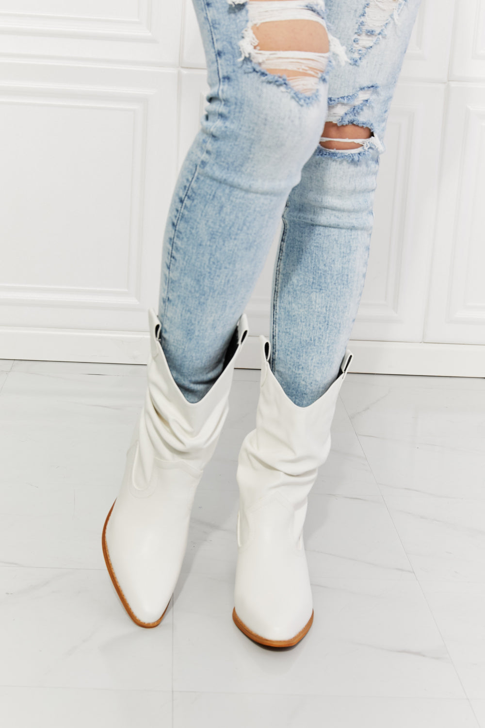 MMShoes Better in Texas Scrunch Cowboy Boots in White-Teresa&#39;s Fashionista LLC