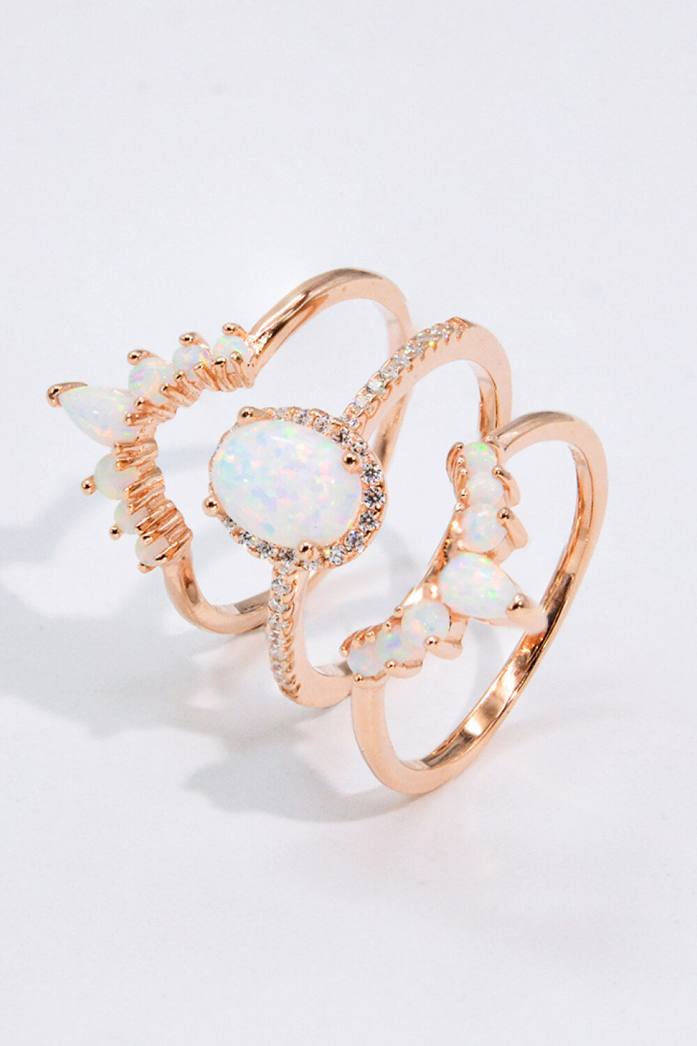 Opal and Zircon Three-Piece Ring Set-Teresa&#39;s Fashionista LLC