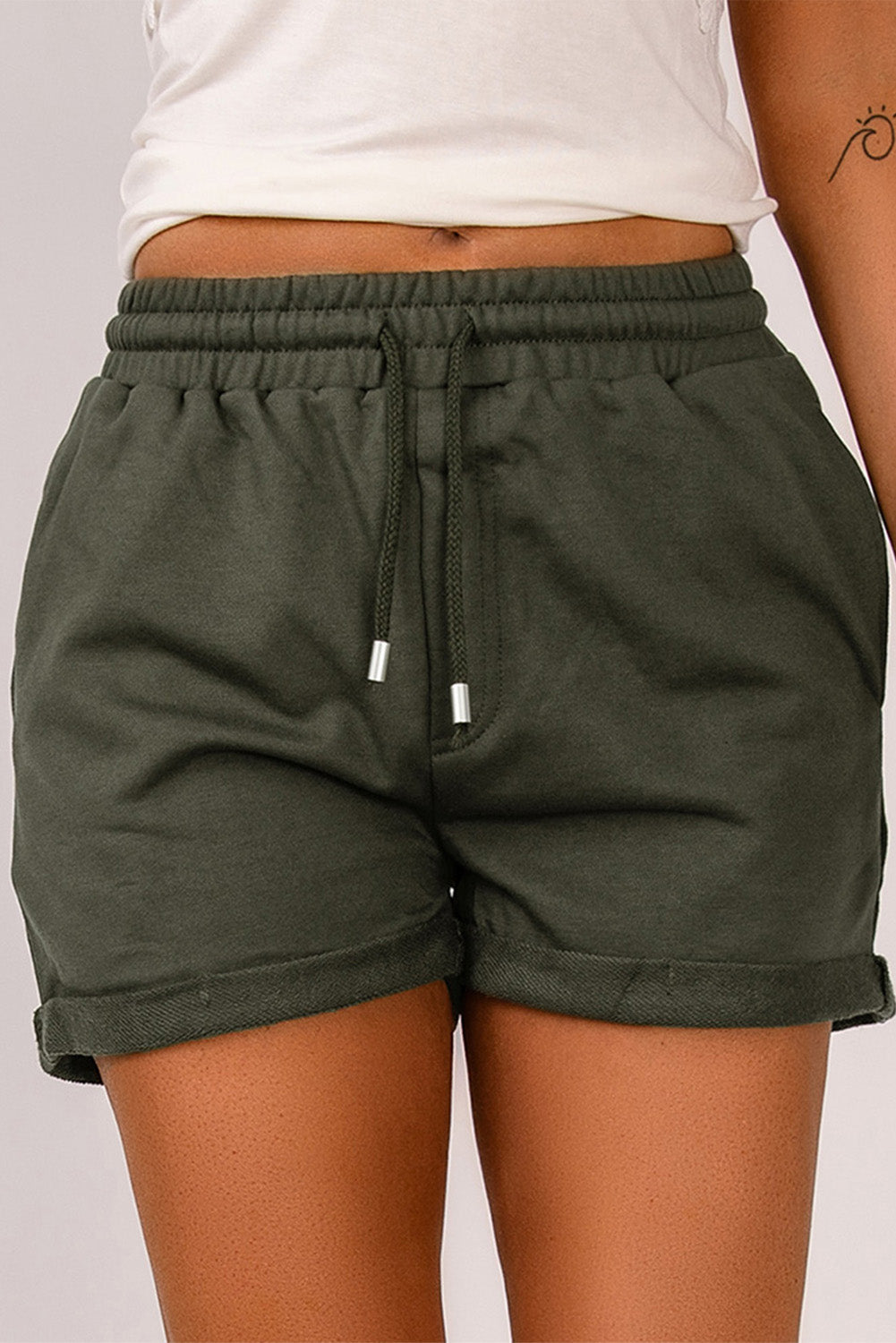 Drawstring Waist Cuffed Shorts-Teresa&#39;s Fashionista LLC