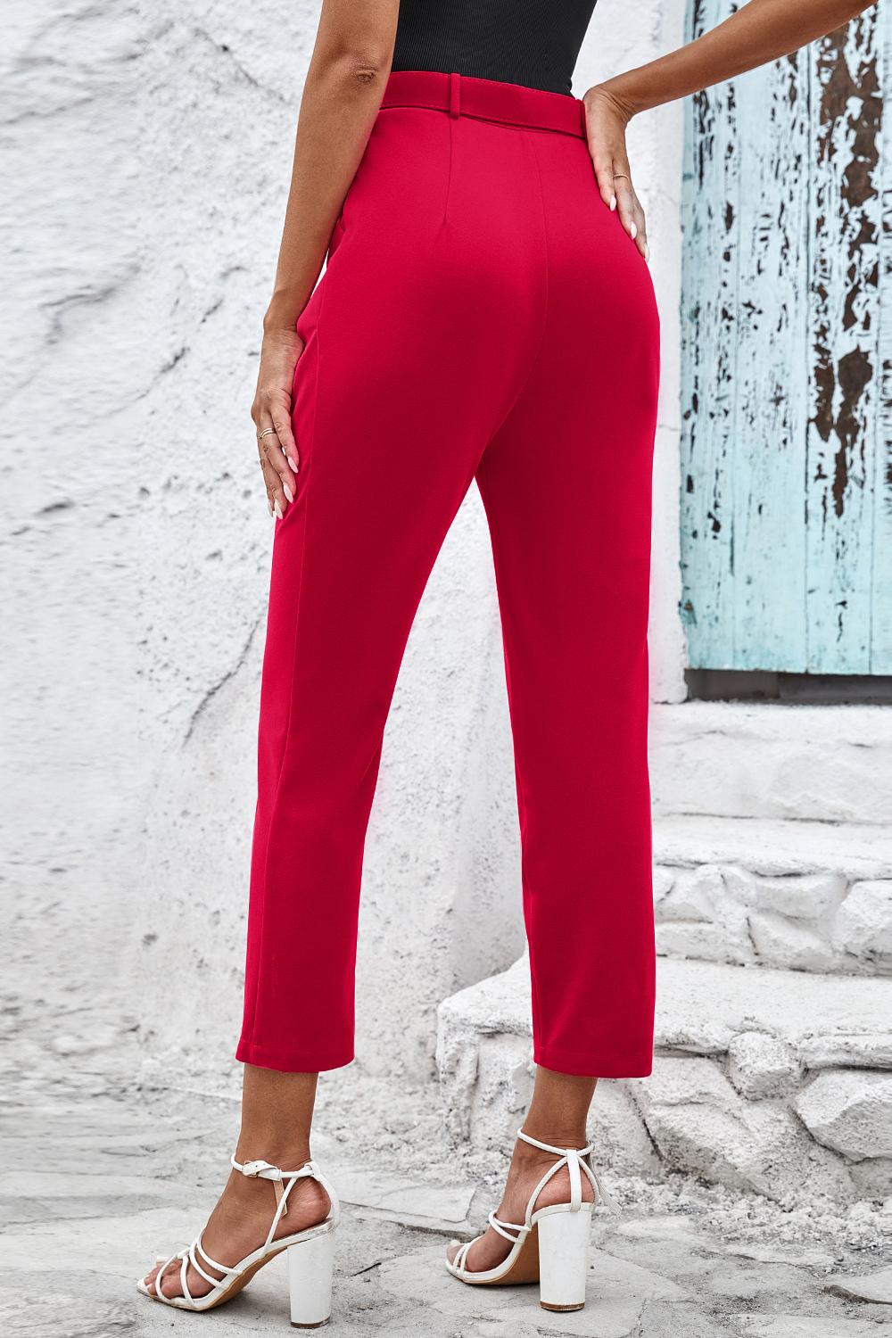 Straight Leg Cropped Pants with Pockets-Teresa&#39;s Fashionista LLC