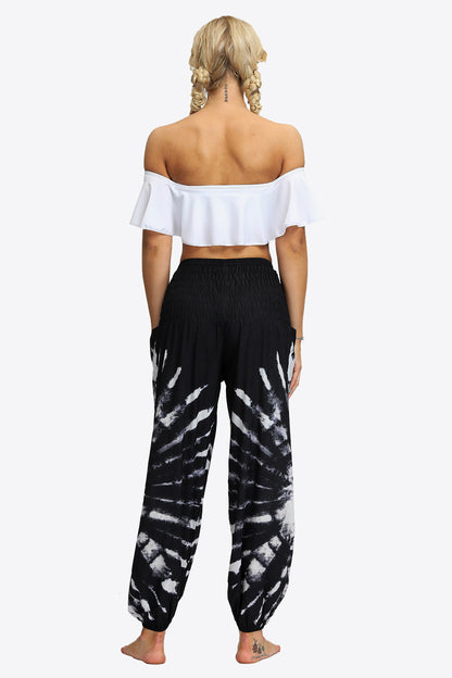 Tie-Dye Smocked Waist Pocket Joggers-Teresa&#39;s Fashionista LLC