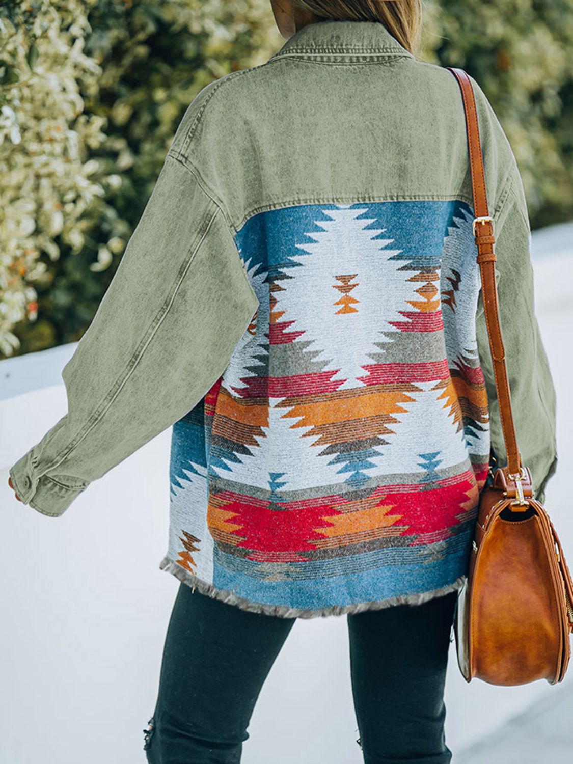 Dropped Shoulder Long Sleeve Printed Denim Jacket-Teresa&#39;s Fashionista LLC