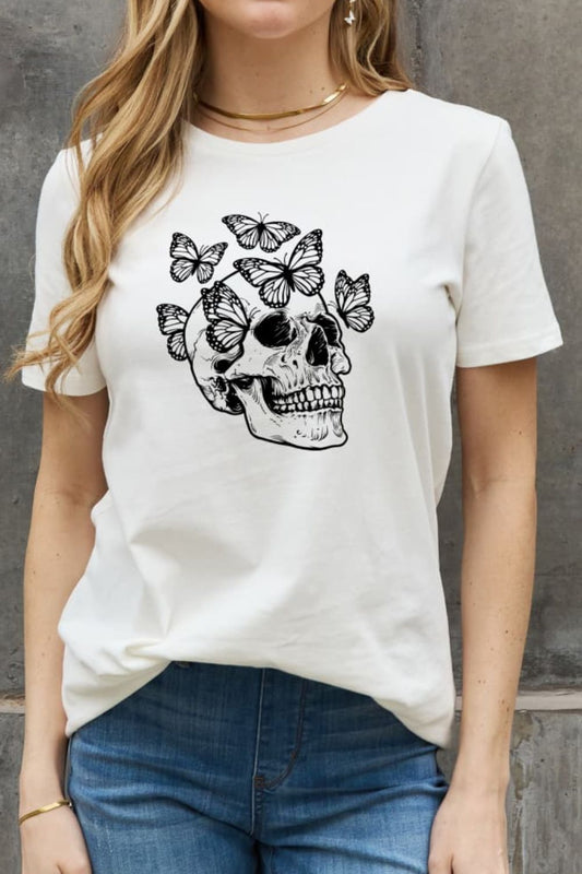 Simply Love Full Size Butterfly Skull Graphic Cotton Tee-Teresa&#39;s Fashionista LLC