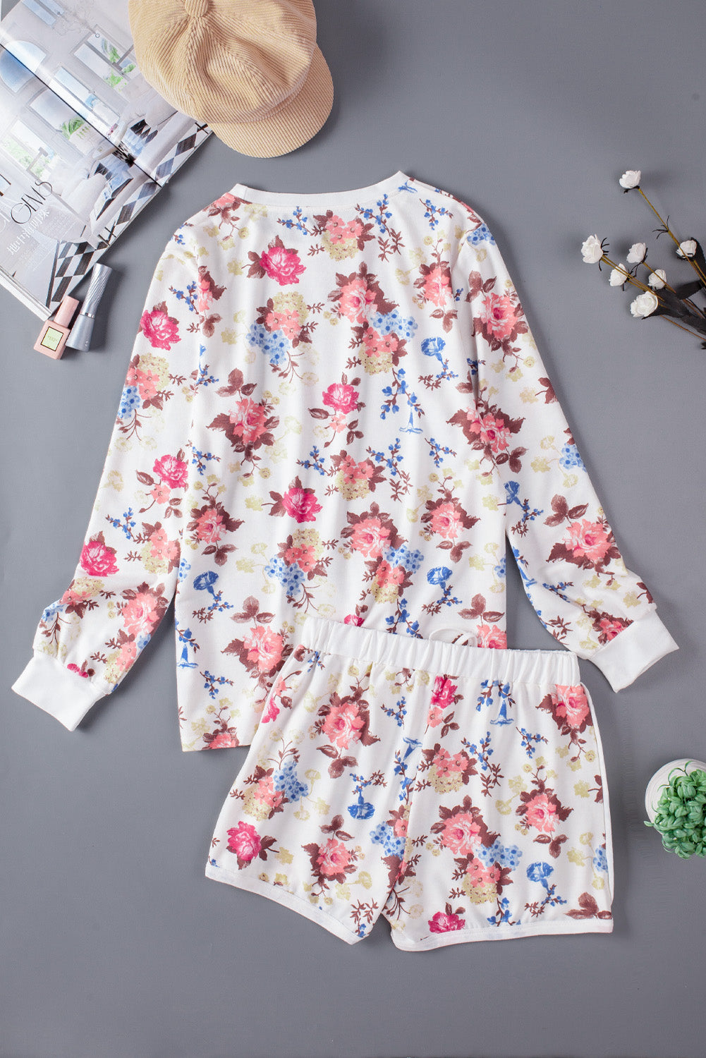 Floral Long Sleeve Top and Shorts Lounge Set-Teresa&#39;s Fashionista LLC