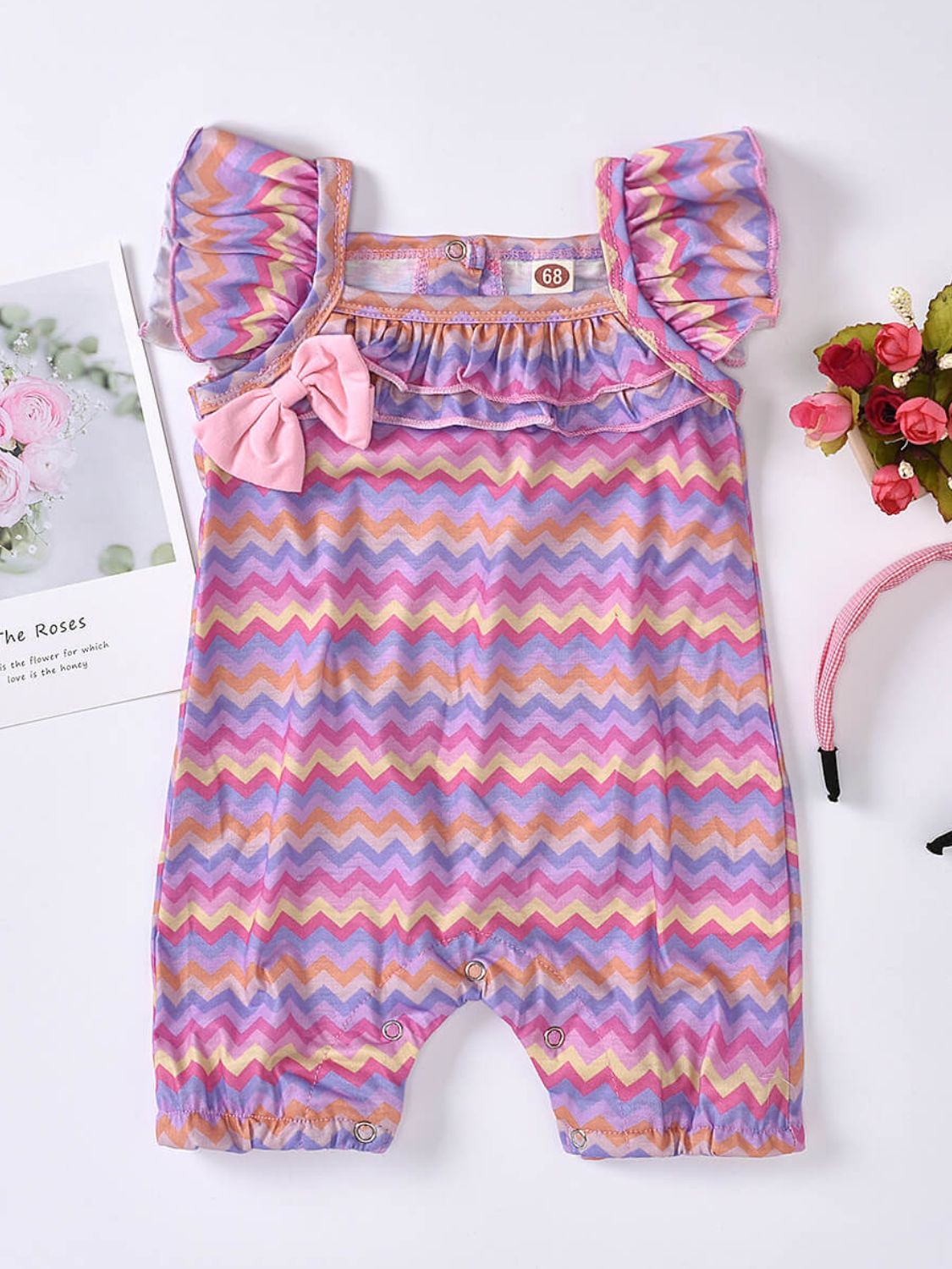 Baby Girl Printed Bow Detail Square Neck Romper-Teresa&#39;s Fashionista LLC