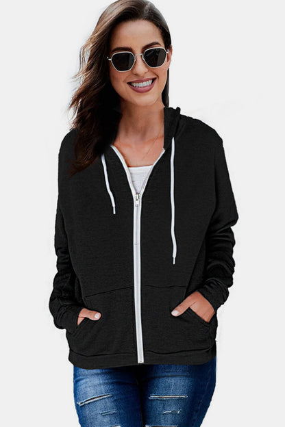 Solid Pocket Zipper Hoodie-Teresa&#39;s Fashionista LLC