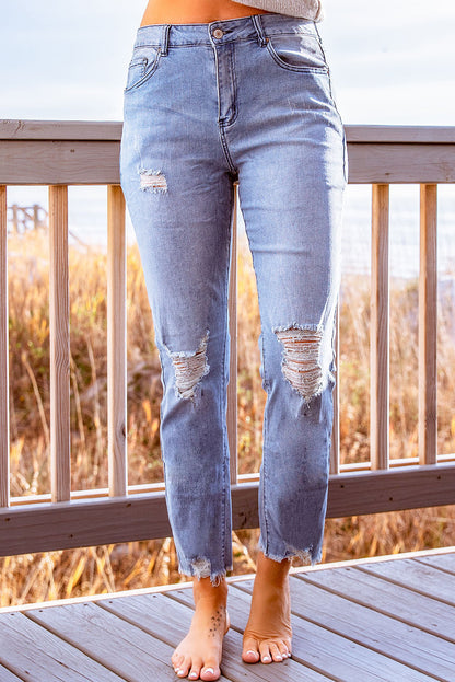 Stylish Distressed Cropped Jeans-Teresa&#39;s Fashionista LLC