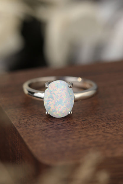 925 Sterling Silver Opal Solitaire Ring-Teresa&#39;s Fashionista LLC