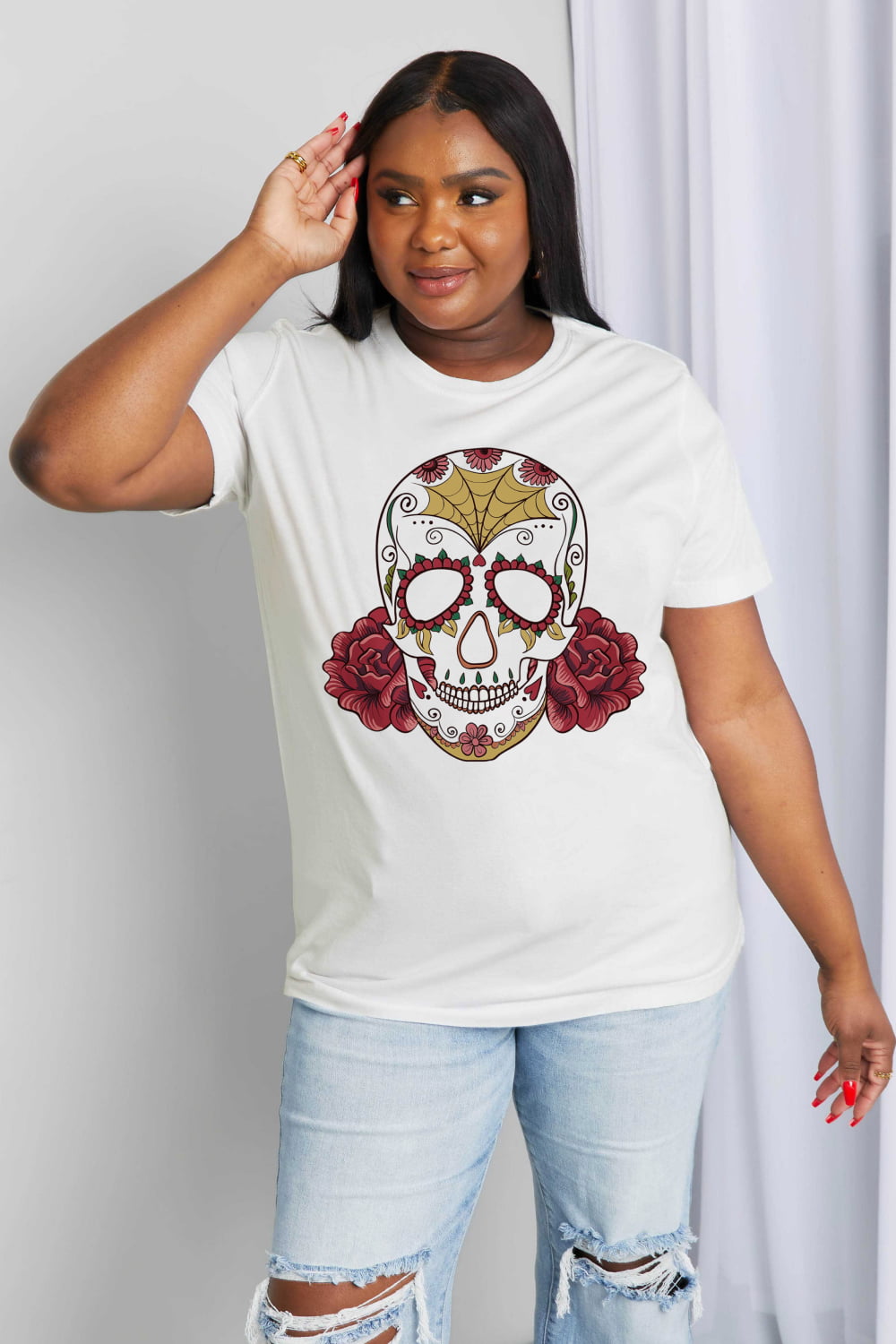 Simply Love Full Size Skull Graphic Cotton Tee-Teresa&#39;s Fashionista LLC