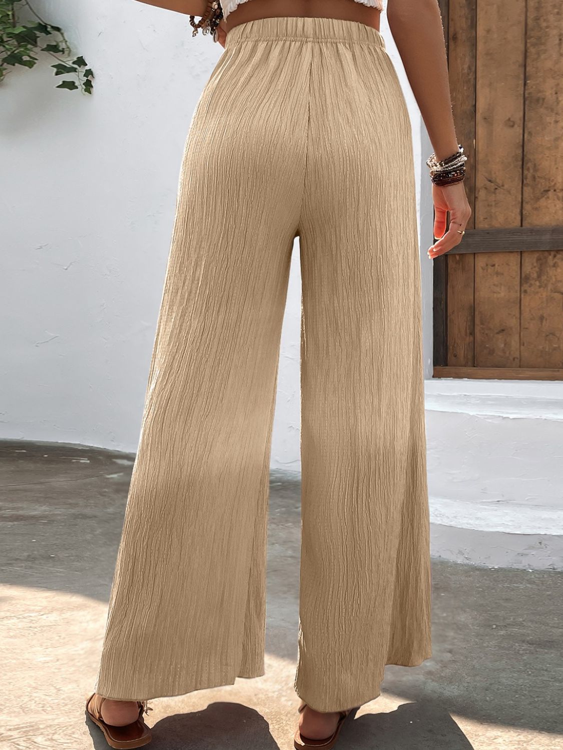 Textured High-Waist Wide Leg Pants-Teresa&#39;s Fashionista LLC