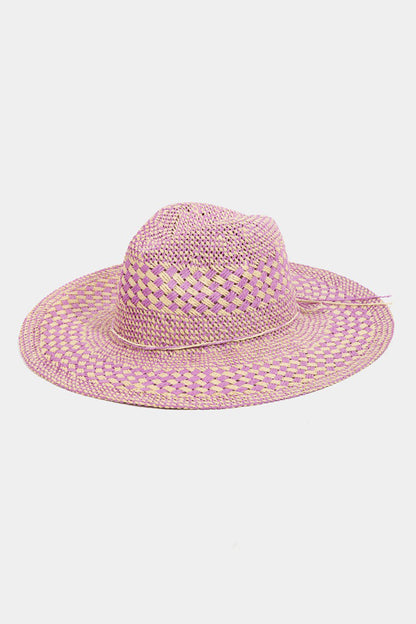 Fame Checkered Straw Weave Sun Hat-Teresa&#39;s Fashionista LLC