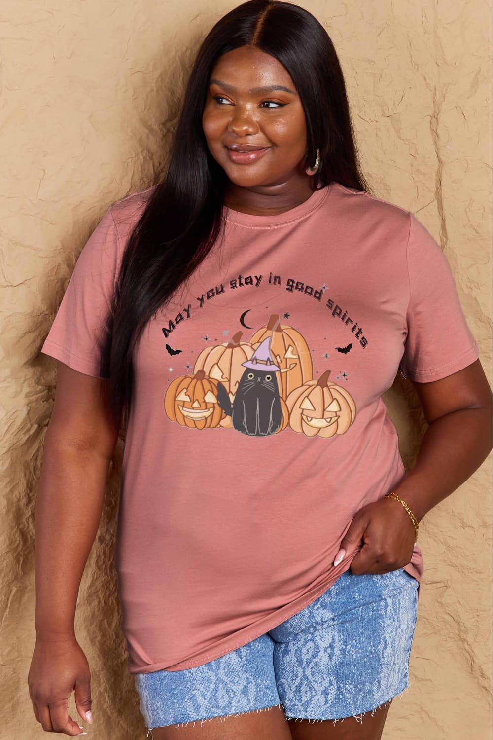 Simply Love Full Size MAY YOU STAY IN GOOD SPIRITS Graphic Cotton T-Shirt-Teresa&#39;s Fashionista LLC